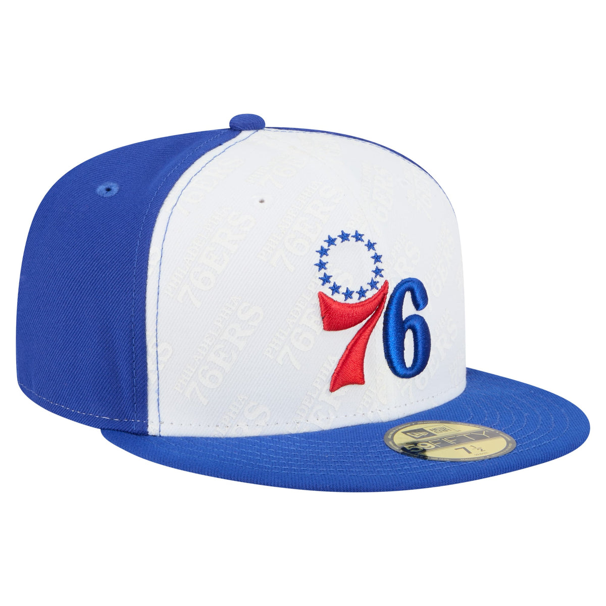Men's Philadelphia 76ers  New Era White/Royal Repeat 59Fifty Fitted Hat