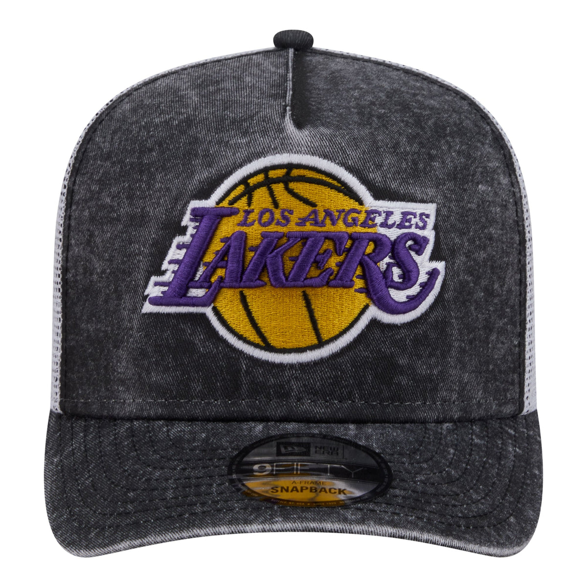Men's Los Angeles Lakers  New Era Black/White Washed Meshback 9FIFTY Adjustable Hat