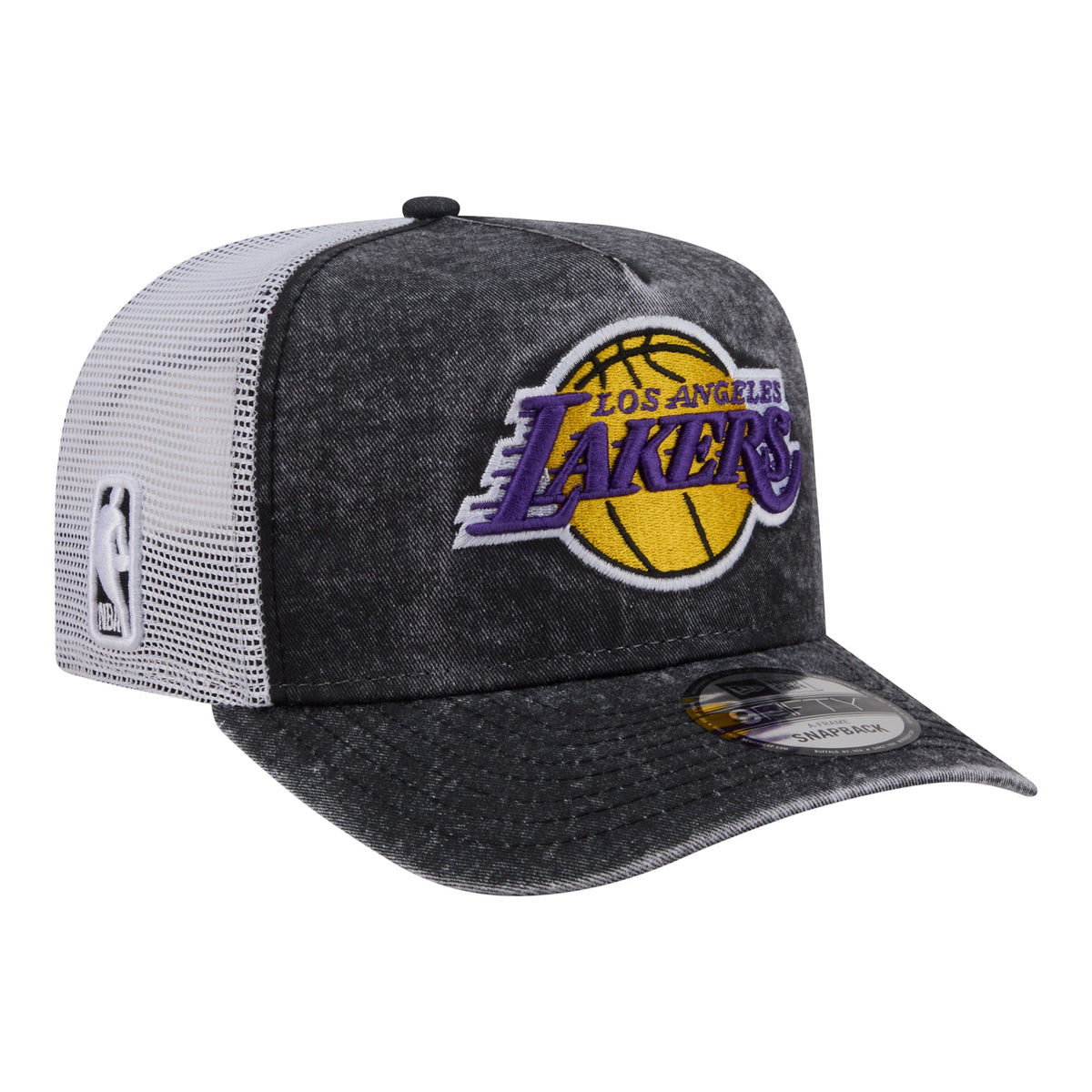 Men's Los Angeles Lakers  New Era Black/White Washed Meshback 9FIFTY Adjustable Hat