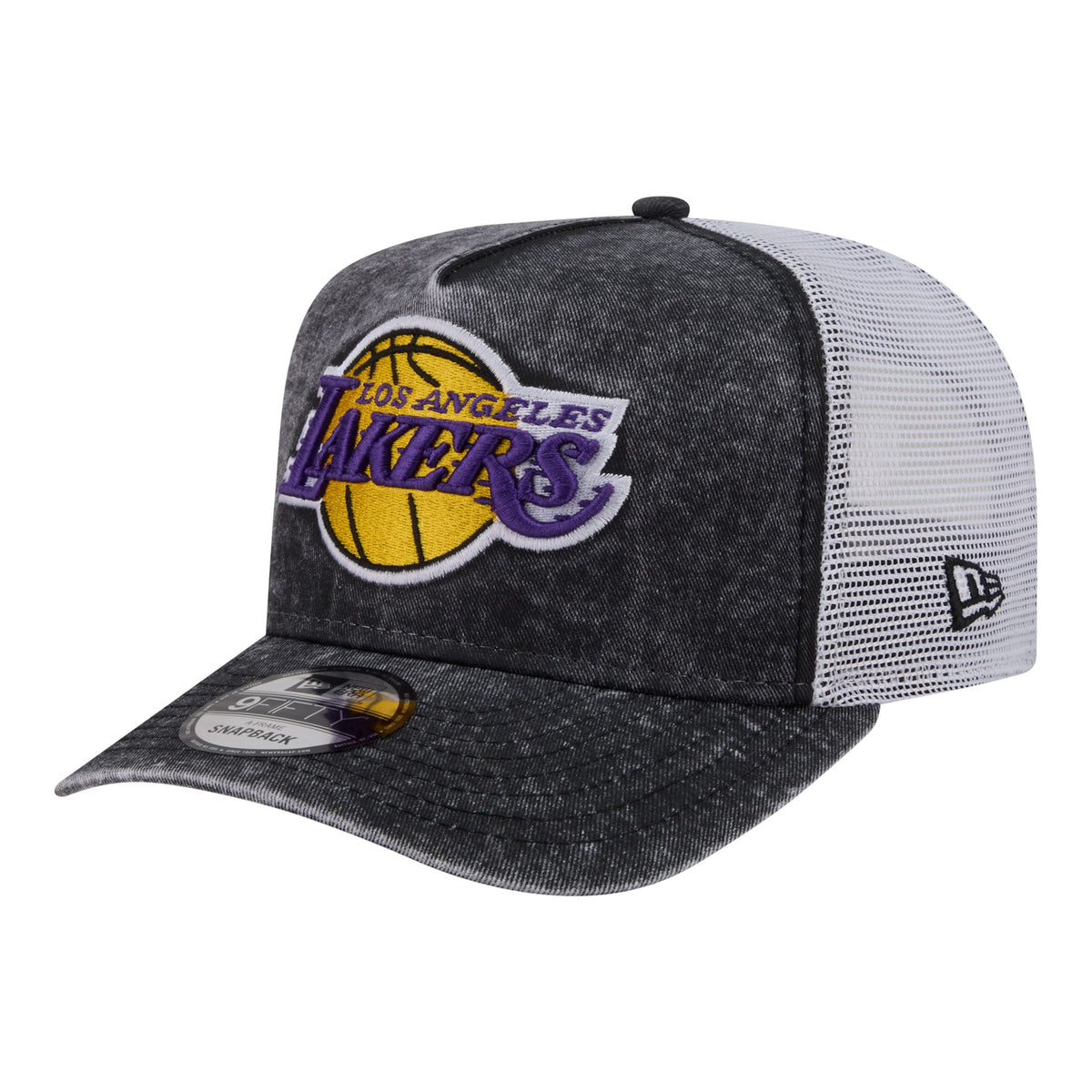 Men's Los Angeles Lakers  New Era Black/White Washed Meshback 9FIFTY Adjustable Hat
