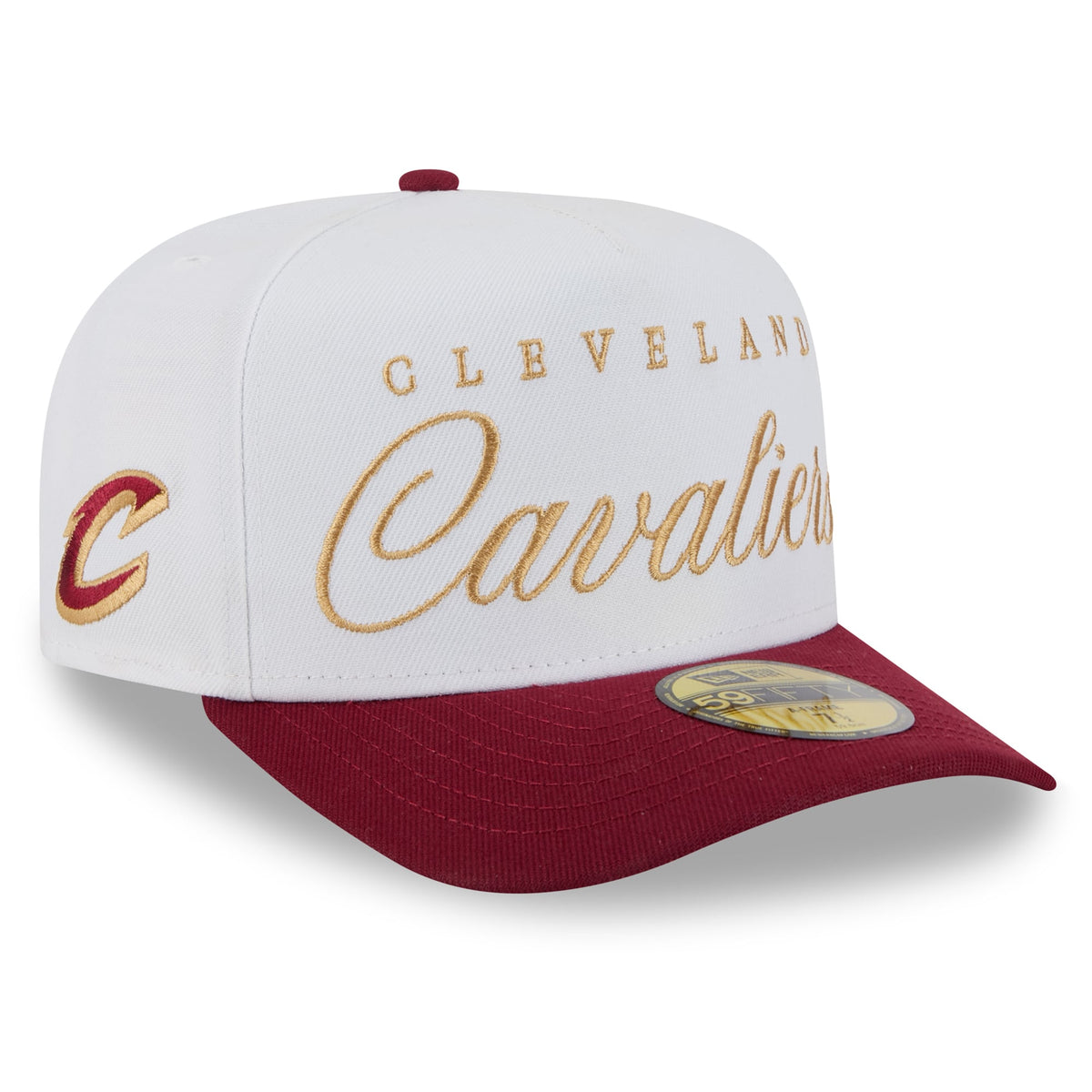 Men's Cleveland Cavaliers New Era White/Wine 2025 NBA Draft A-Frame 59FIFTY Fitted Hat